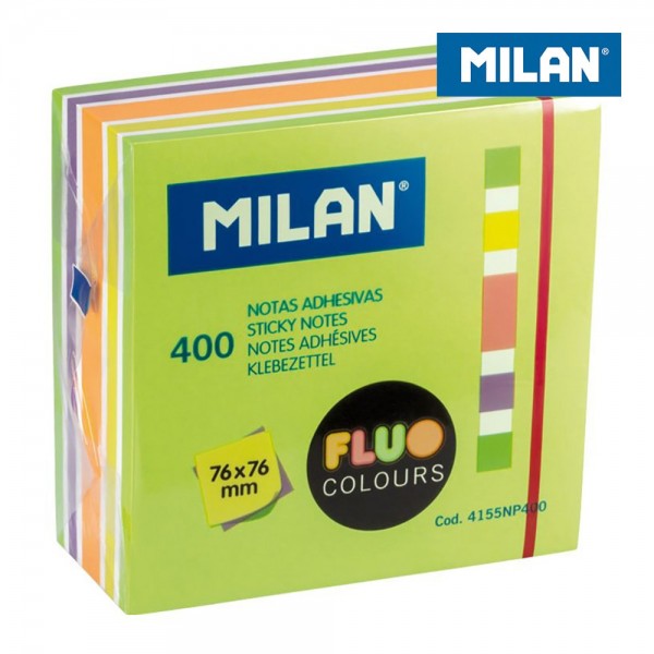 Bloc 400 notas adhesivas removibles 76 x 76 mm, colores fluo (pack 4 unidades)